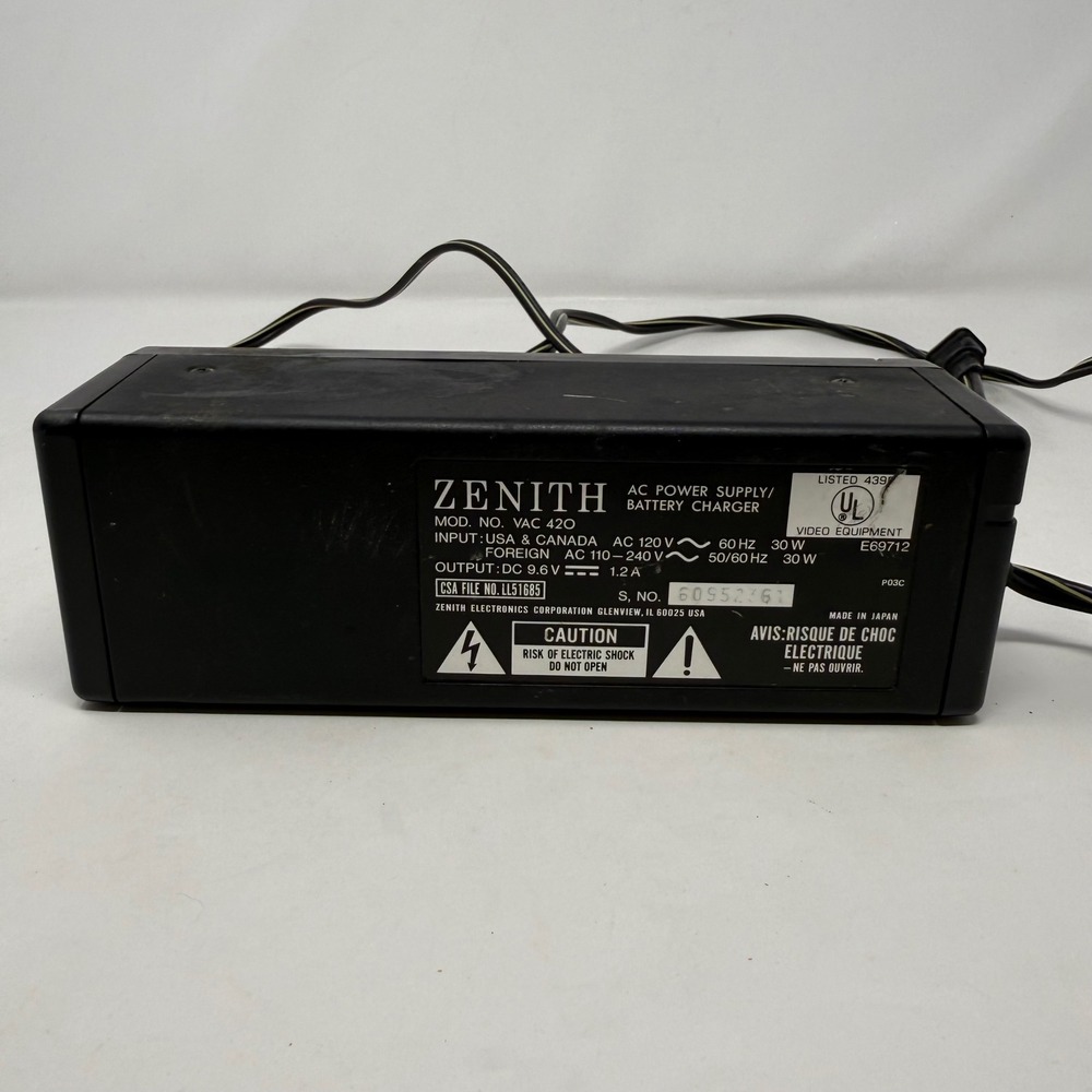 Zenith UNTESTED VAC 420‎ AC Power Supply Battery Charger 9.6V 1.2A Vintage Video